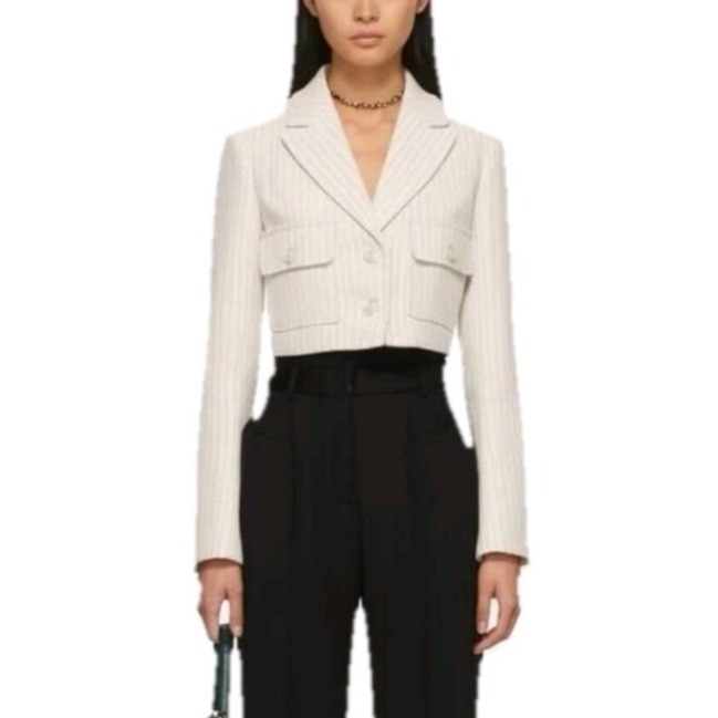 Jason Wu Blazer Jacket Size Small Pinstripe White Blue Cropped